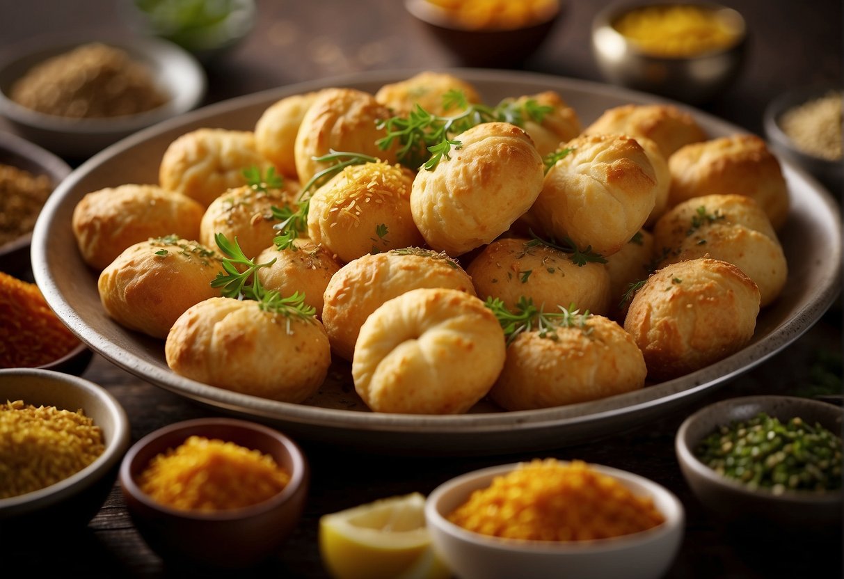 Ingredients mixed, rolled, and filled with savory curry mixture. Puffs baked until golden brown