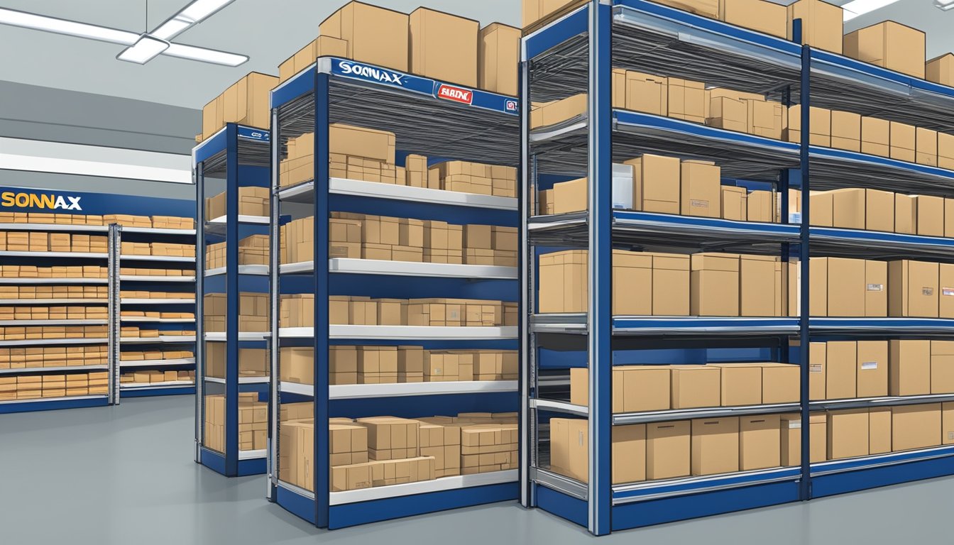 Shelves stocked with Sonax products in a Singapore store, with a sign indicating "Frequently Asked Questions: Where to buy Sonax products in Singapore."