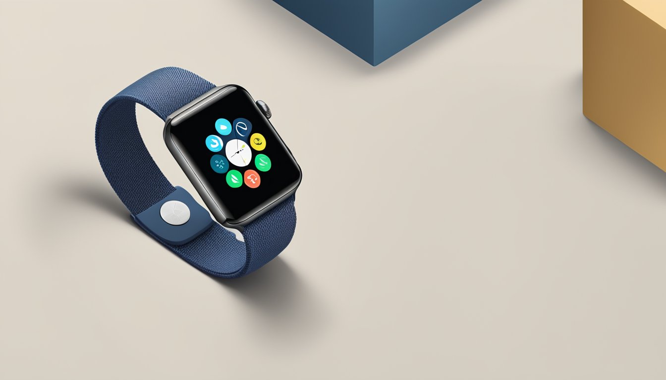 An Apple Watch Series 2 displayed on a sleek, modern website, with a "Buy Now" button highlighted in blue