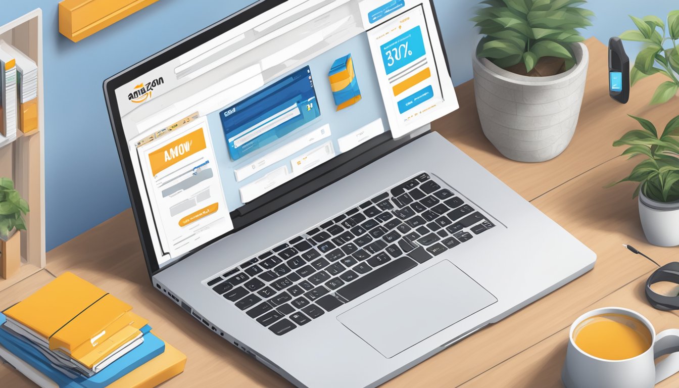 An open laptop displaying Amazon's website with a bed product page. A cursor hovers over the "buy now" button