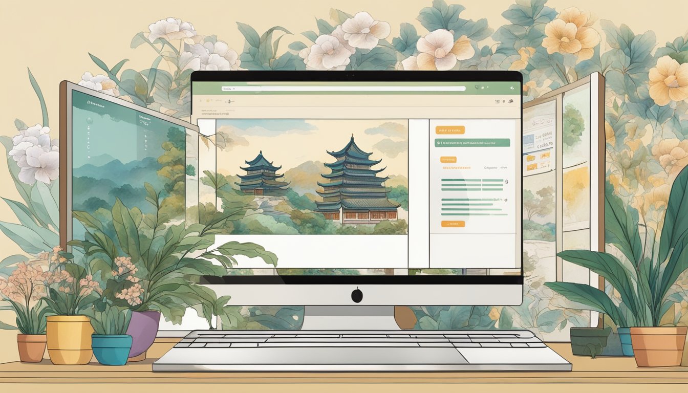 A computer screen displaying a website with a list of frequently asked questions about buying Chinese paintings online