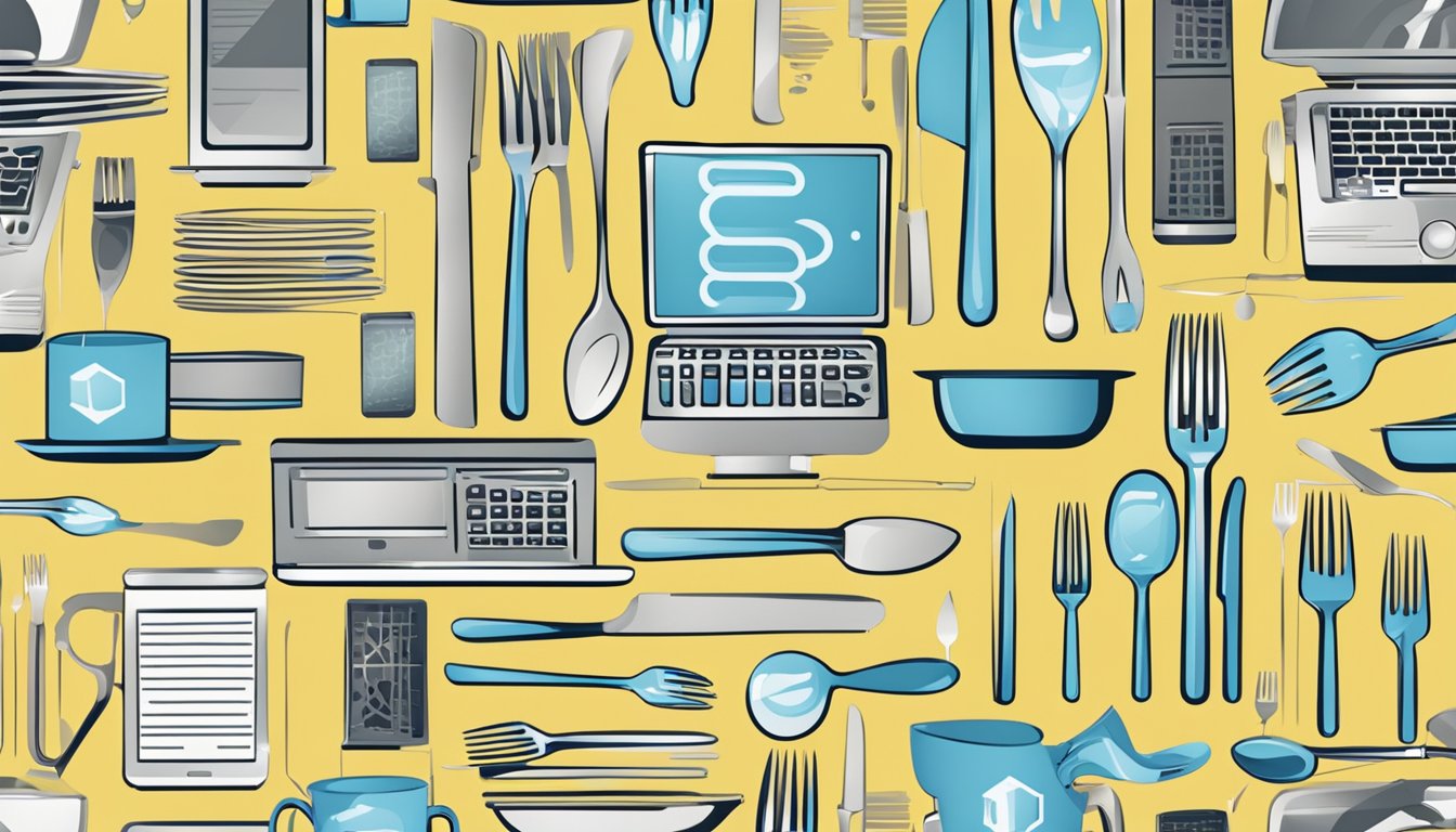 A computer screen displaying a website with a variety of cutlery sets available for purchase. A cursor hovers over the "add to cart" button