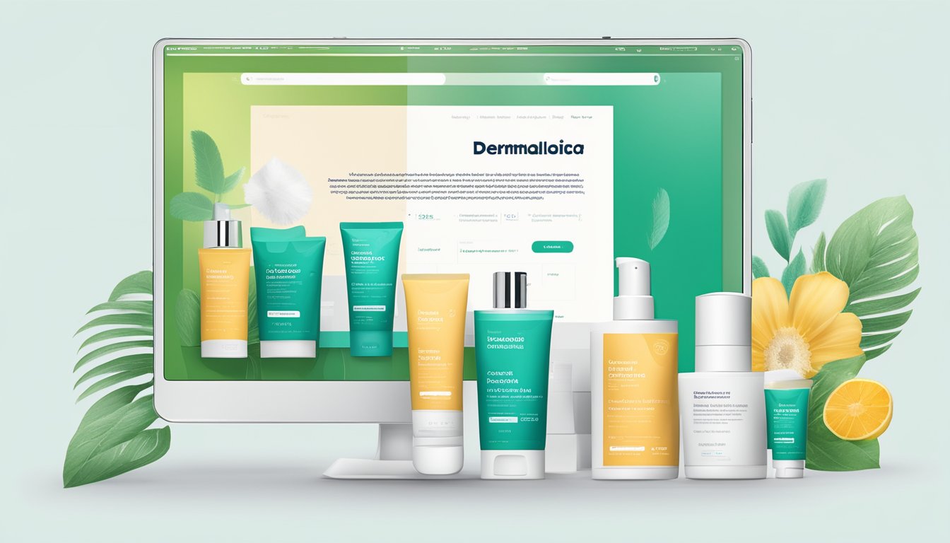 A computer screen displaying the website "dermalogica.com.sg" with a variety of skincare products available for purchase online in Singapore