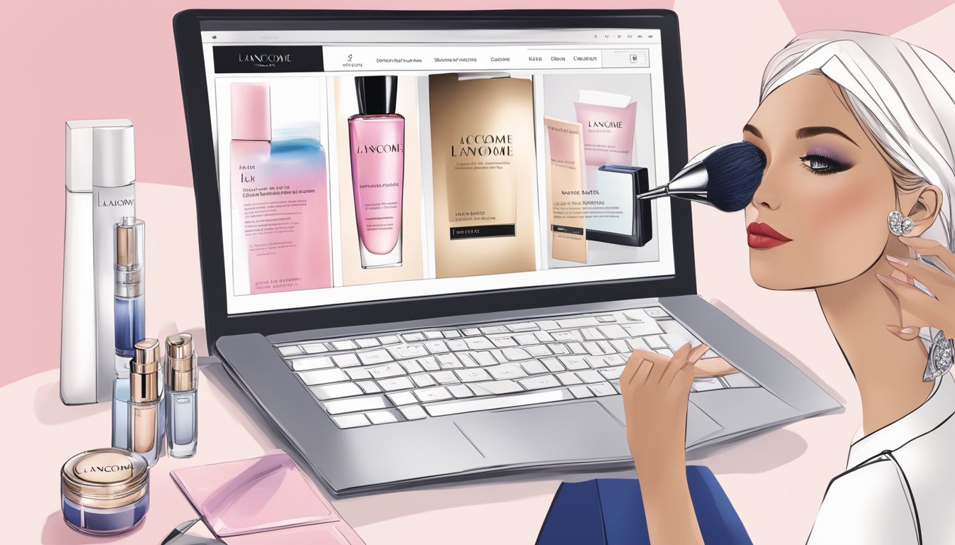 Customers browsing Lancome products online, with a list of frequently asked questions displayed on the screen
