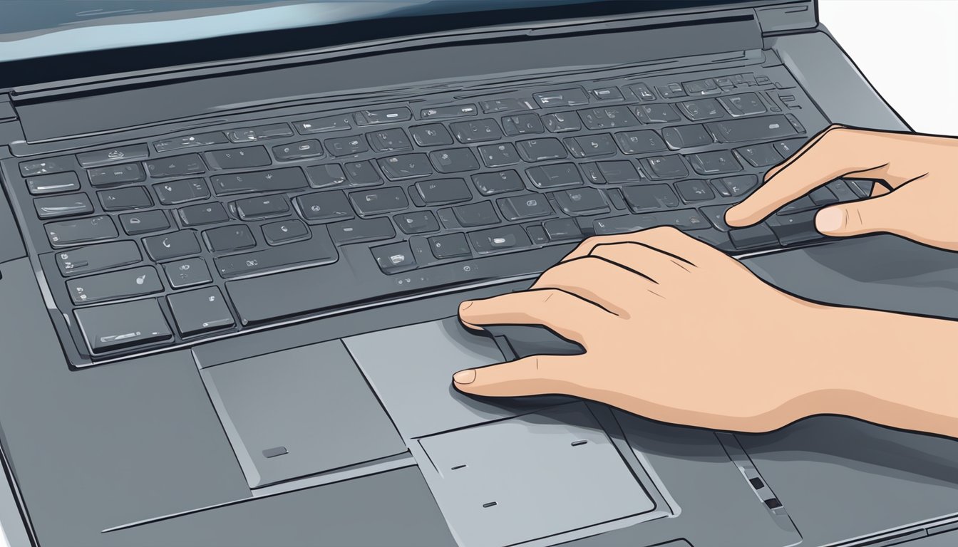 A hand clicks "add to cart" on a Lenovo laptop online