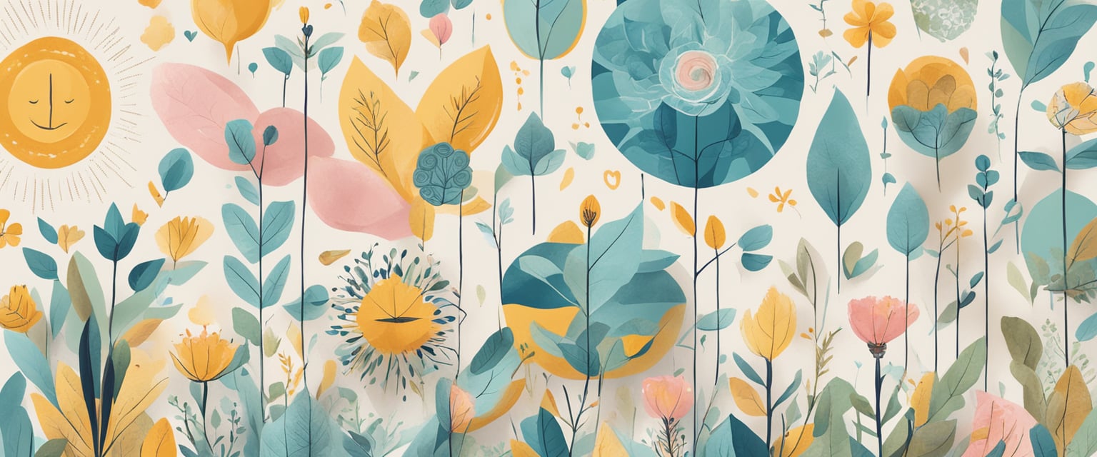 Three affirmations displayed on a wall, surrounded by uplifting imagery and symbols of positivity