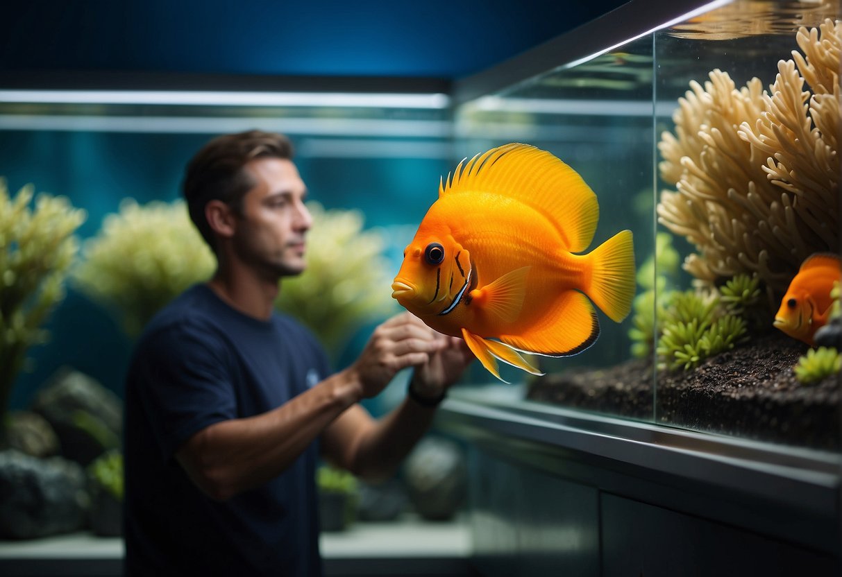 A person buys a flame angelfish and acclimates it to a new tank