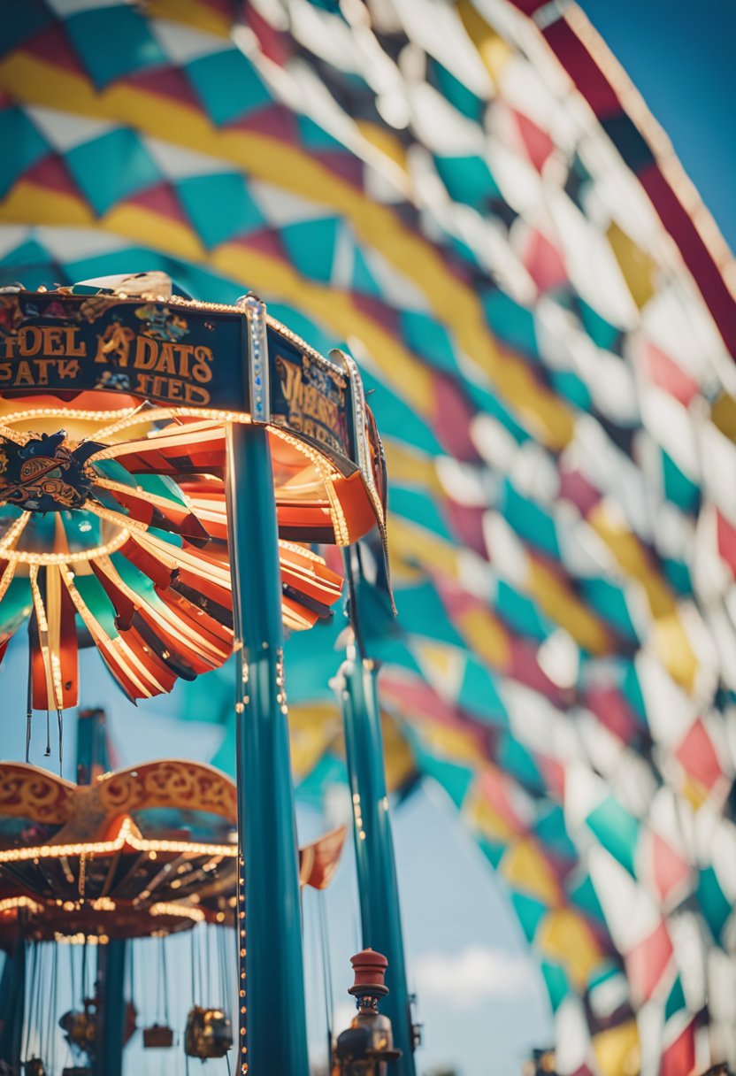 Colorful amusement park rides and games at Mid State Vending in Waco