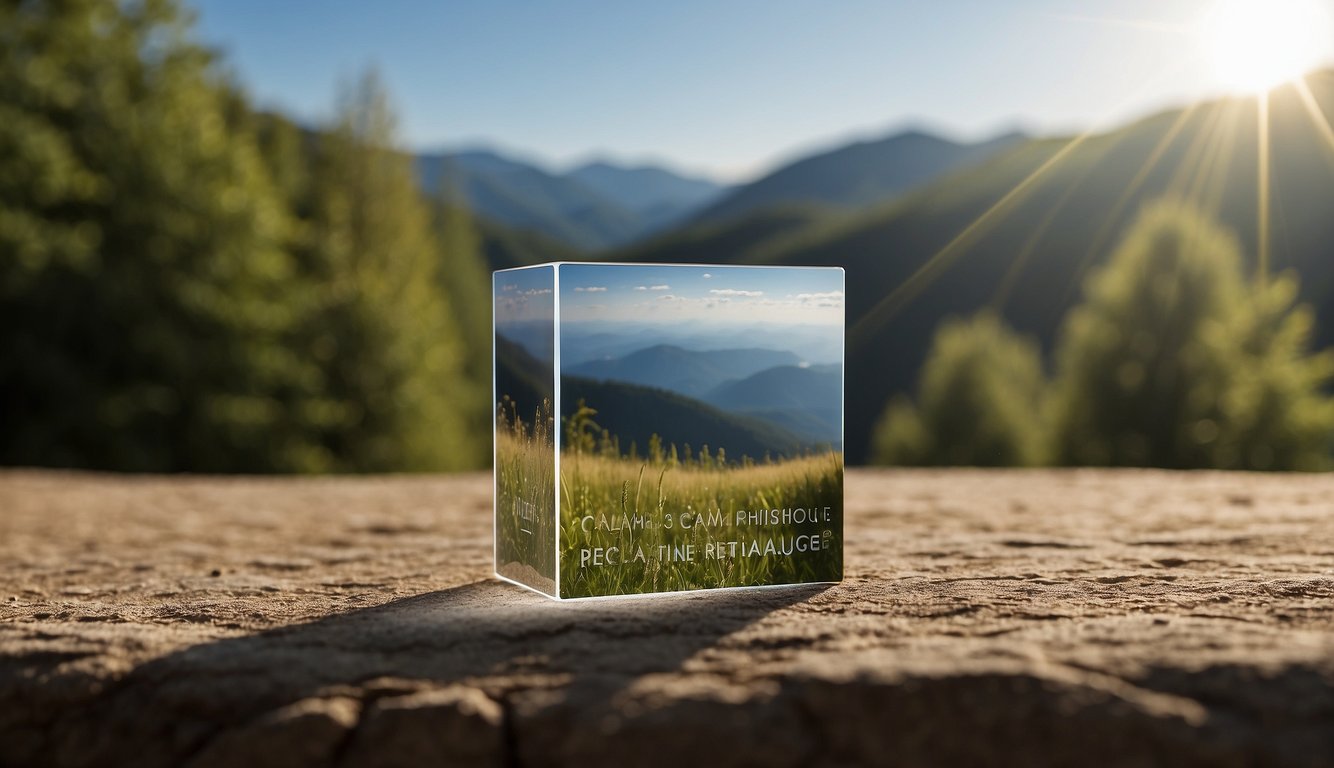 A serene setting with a square outline representing the "box" breathing technique. Calm surroundings and peaceful imagery to convey relaxation and stress management benefits