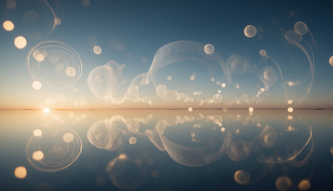 A serene setting with a calm, steady breath pattern. Circles or squares representing the "box" breathing technique. Soft, soothing colors and gentle, flowing lines