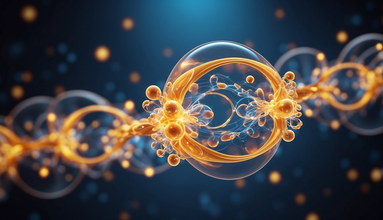 A glowing peptide molecule surrounded by swirling energy, emanating a sense of vitality and biological function