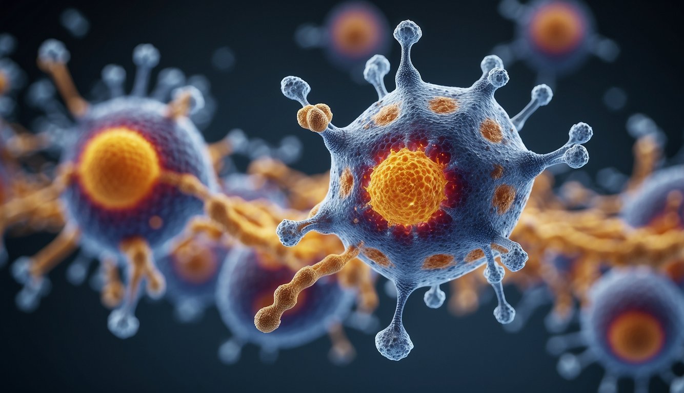 LL-37 peptide attacking inflamed cells, causing immune response