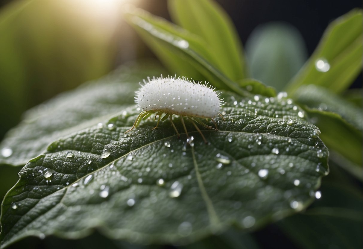 Hydrogen peroxide kills mealybugs on a plant leaf