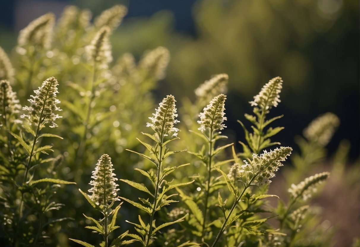 Vinegar sprays over ragweed, wilting and yellowing the leaves