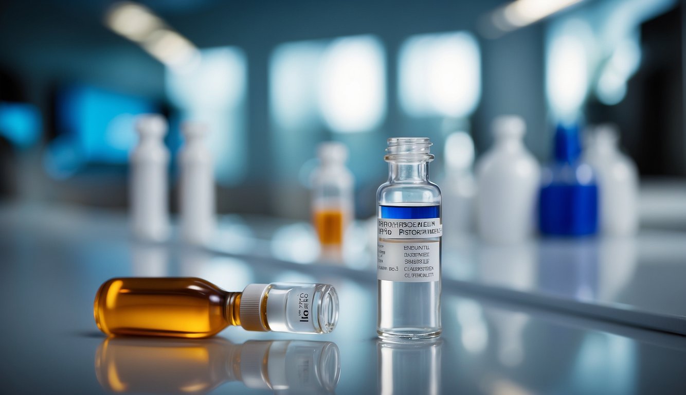 A vial of sermorelin peptide stands next to traditional treatments, showcasing the contrast in a clinical setting