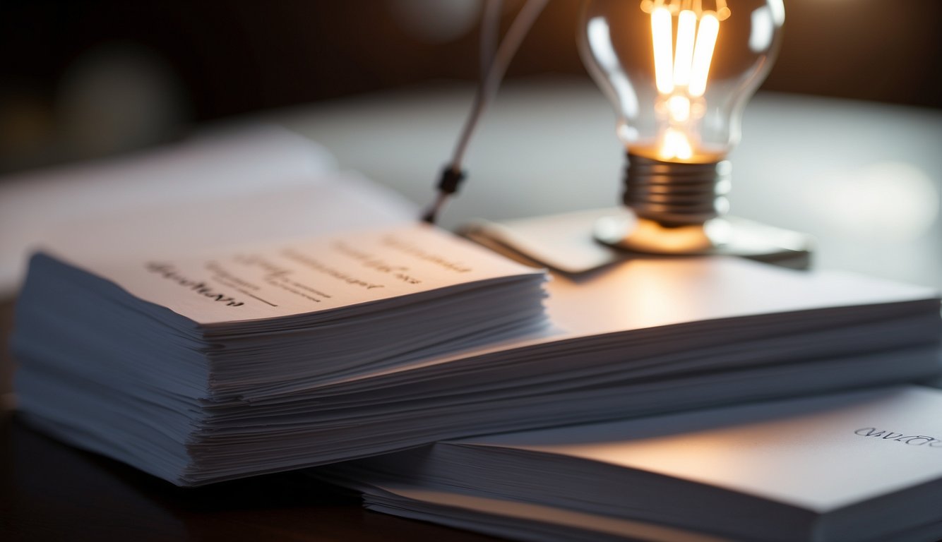 A stack of FAQ papers with "Synapsin" title, surrounded by question marks and a lightbulb, representing curiosity and knowledge