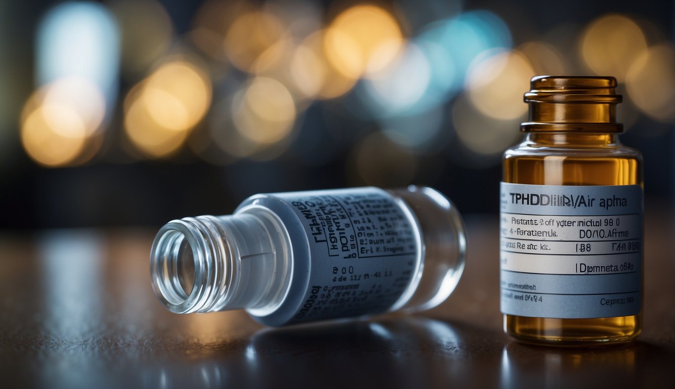 A vial of Thymosin Alpha-1 peptide with safety information and side effects listed