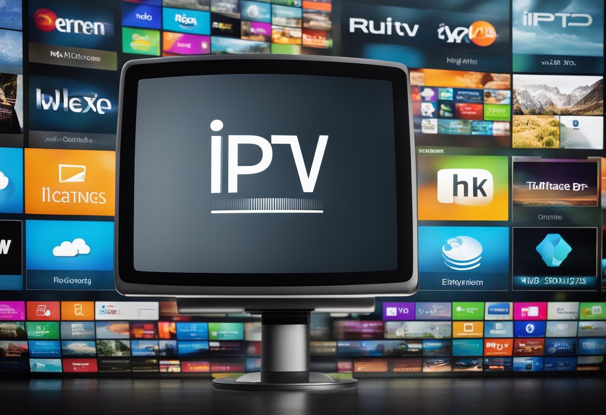 Ein Computerbildschirm mit einer IPTV-Online-Schnittstelle mit verschiedenen Kanaloptionen und einer Wiedergabetaste