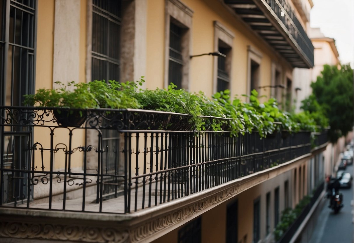 Lush greenery cascades from wrought iron balconies, adding color to the historic streets of Madrid. Balcony gardens, a cherished tradition, symbolize the city's connection to nature and provide a peaceful oasis in the bustling urban landscape