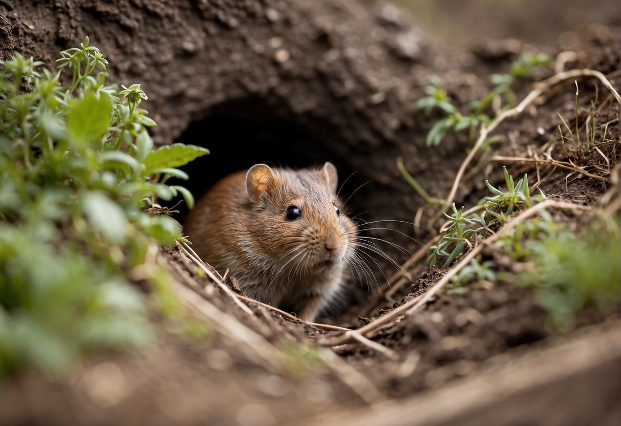 Voles dig tunnels in the soft earth, creating a network of interconnected paths beneath the surface