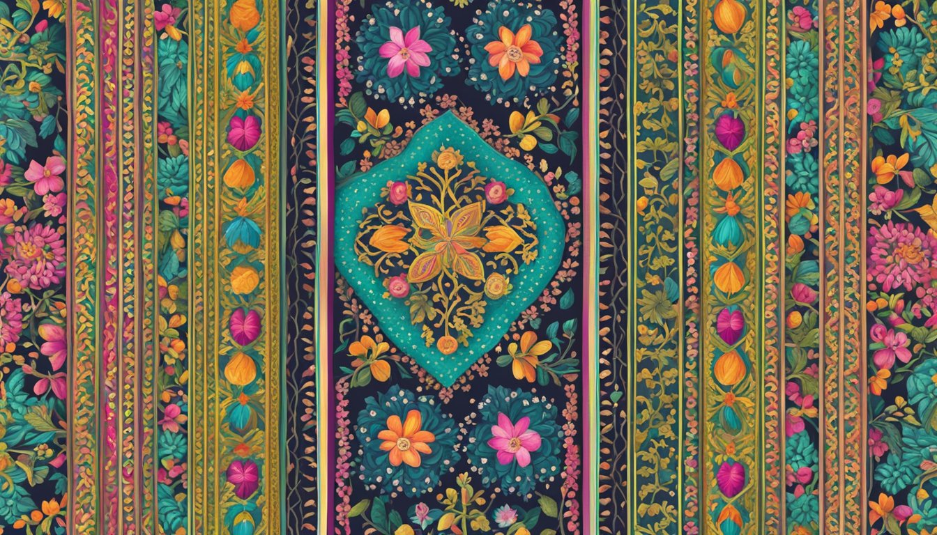 A computer screen displays a vibrant array of Pakistani clothing, with intricate embroidery and bold colors, available for purchase online