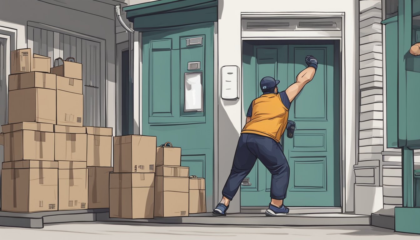 A person orders a punching bag online. A delivery person drops it off at their doorstep in Singapore
