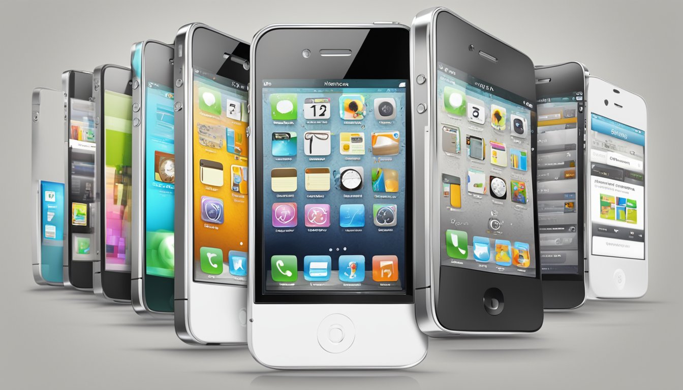 An iPhone 4s displayed on a sleek, modern website, with a "buy now" button highlighted in a contrasting color