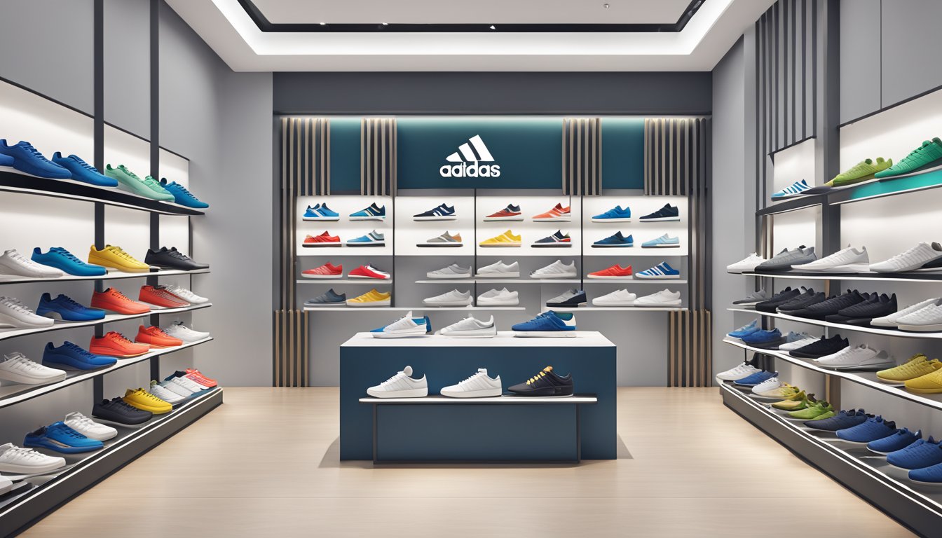 The iconic Adidas Gazelle sneakers displayed in a sleek, modern store in Singapore, surrounded by clean lines and minimalist decor