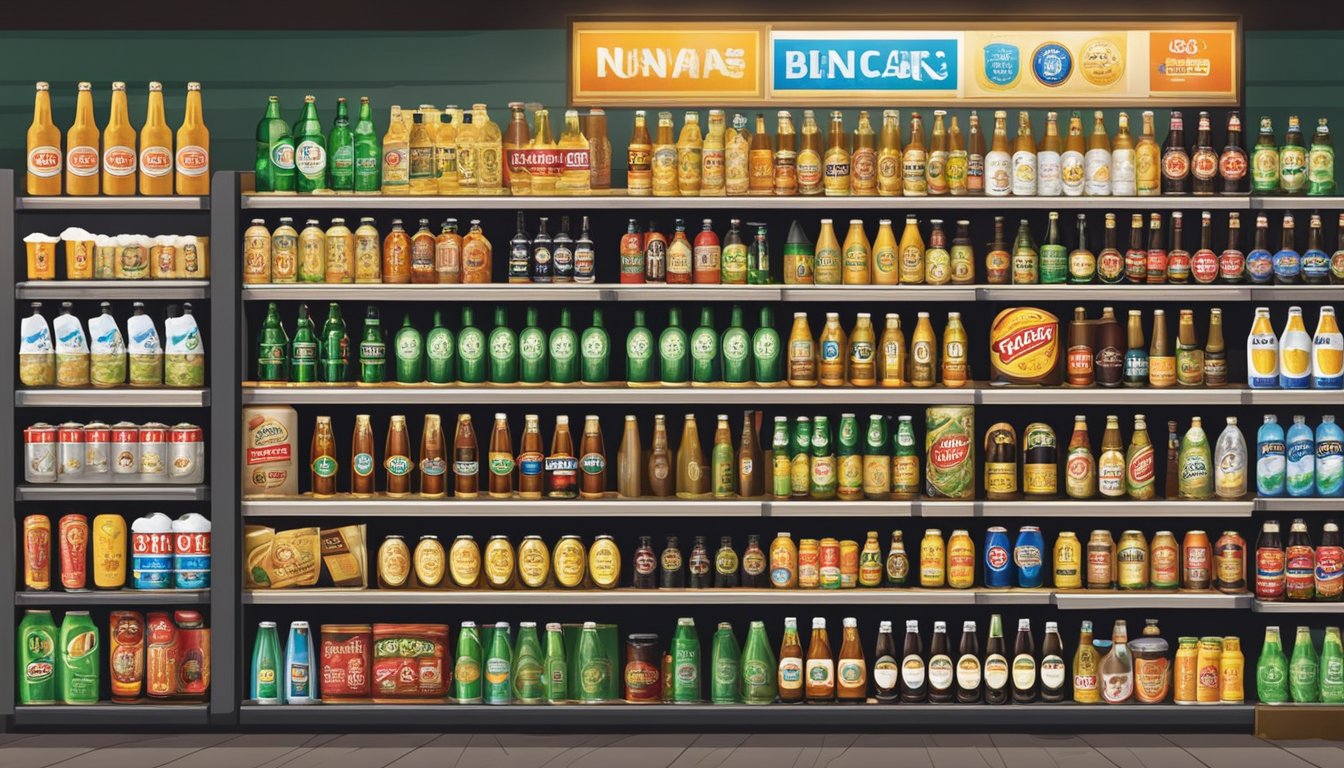A signboard outside a convenience store in Singapore displaying various beer brands and prices