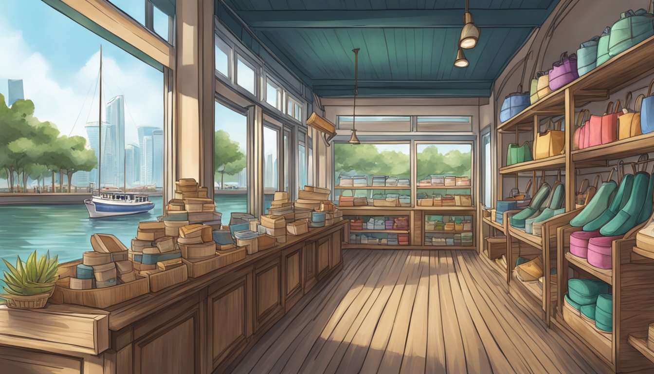 A cozy waterfront shop sells boat shoes in Singapore