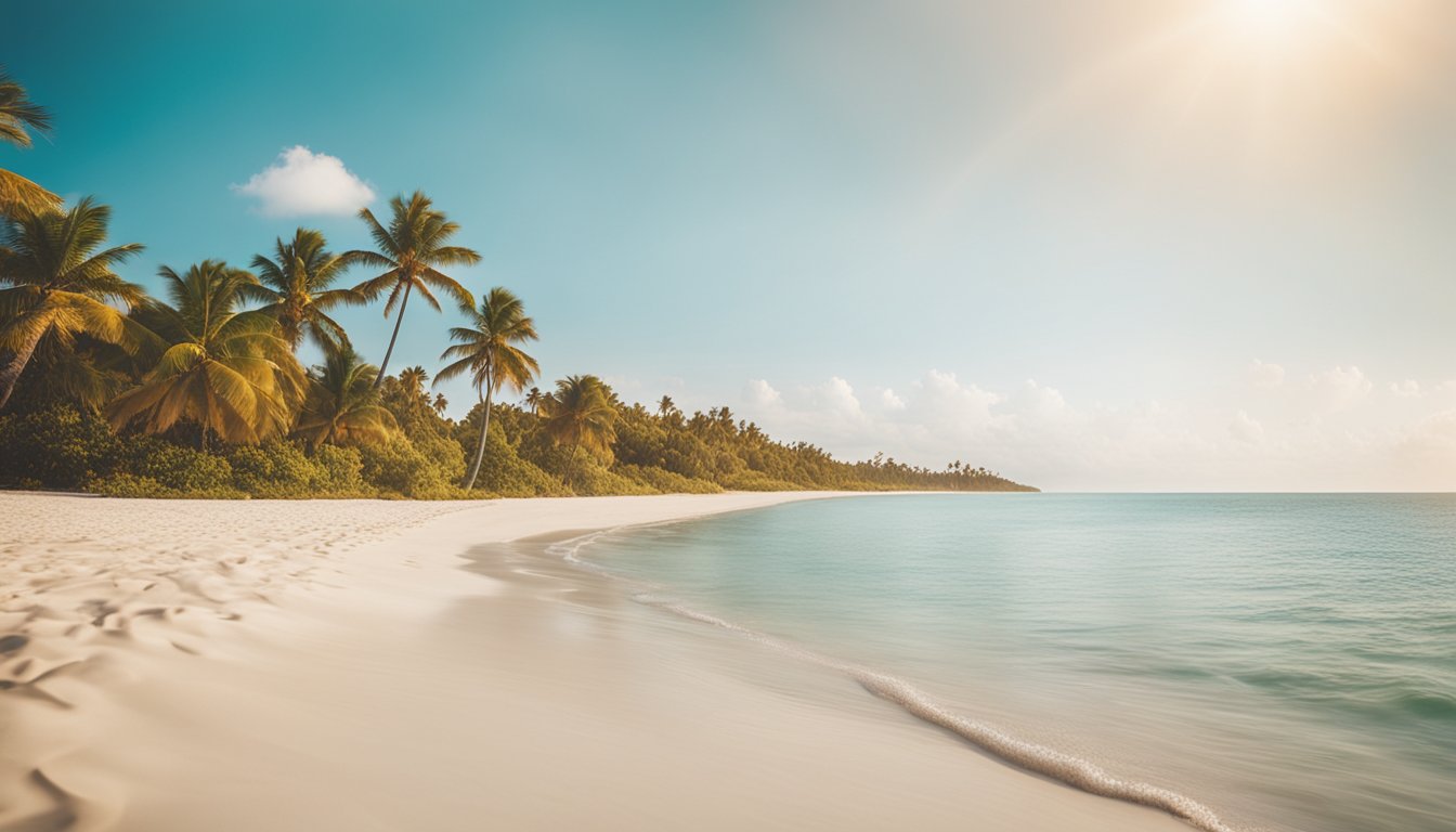 Golden sand stretches along the coastline, kissed by the warm Florida sun. Crystal-clear turquoise waters gently lap the shore, inviting visitors to relax and unwind. Palm trees sway in the gentle breeze, creating the perfect backdrop for a sun-soaked getaway