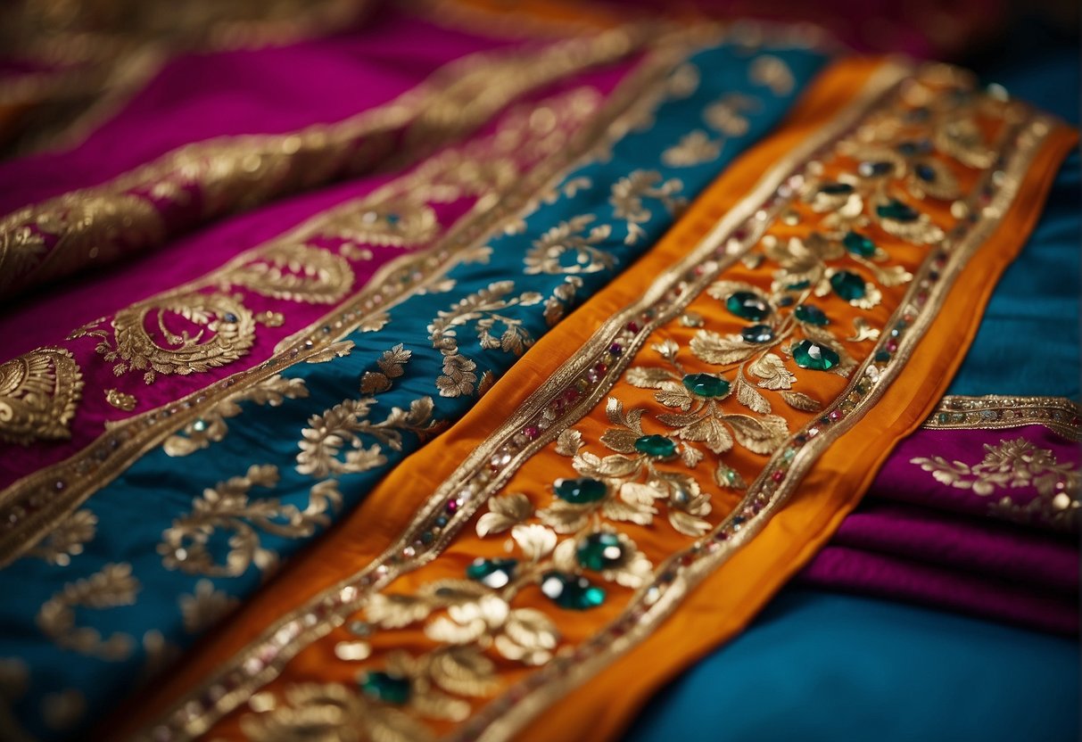 A vibrant display of intricate patterns and bold colors adorning partywear sarees, reflecting the influence of cultural traditions and fashion designers