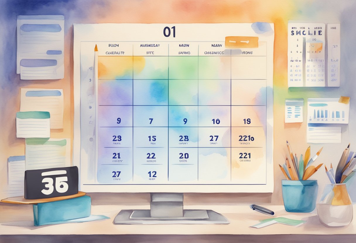 A calendar with "Consistency and Posting Schedule" written on it, surrounded by YouTube icons and a channel name banner