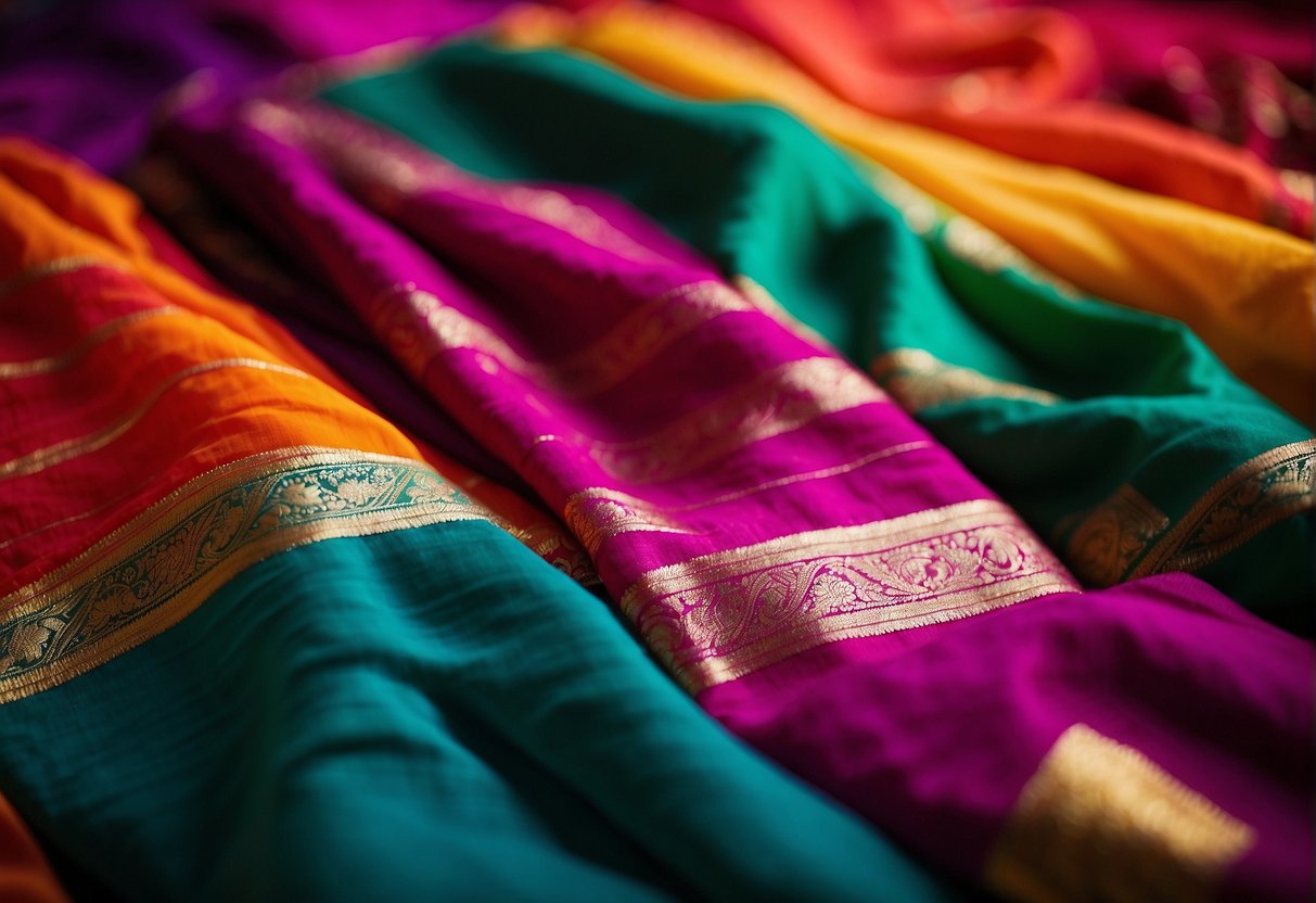 Vibrant colors of Leheriya sarees being hand-dyed in Rajasthan. Traditional patterns and techniques passed down through generations. Rich cultural and historical significance