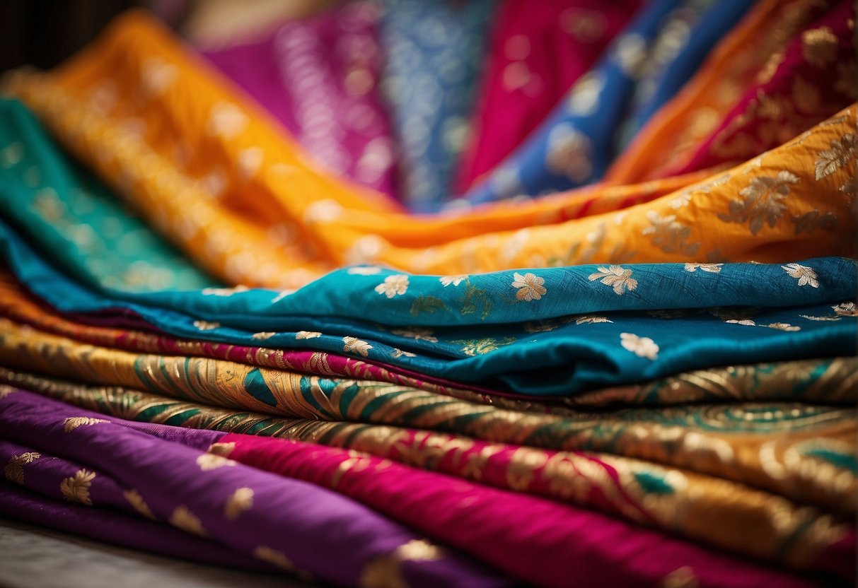 A vibrant display of Leheriya fabrics in various materials and patterns, from silk to chiffon, showcasing the intricate and colorful designs of Leheriya sarees