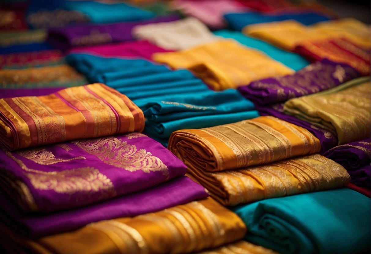 A vibrant display of Leheriya sarees in various fabrics, from silk to chiffon, arranged for different occasions