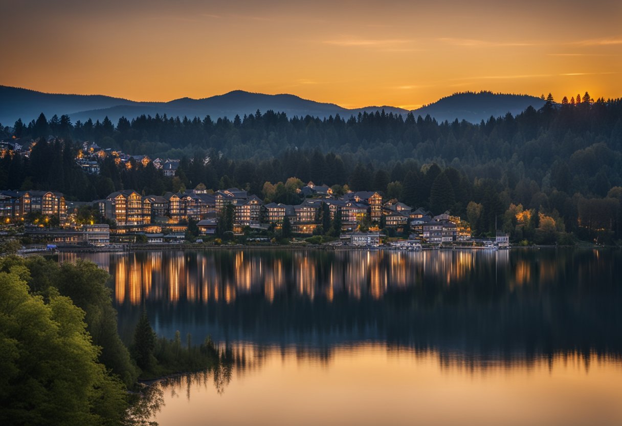 The sun sets behind the rolling hills of Sammamish, casting a warm glow over the sprawling neighborhoods and pristine lakes, hinting at a prosperous real estate market