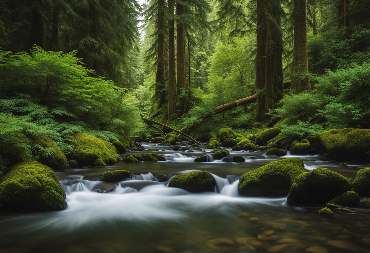 Lush forests, flowing rivers, and diverse wildlife coexist in Bellevue, Washington's rich ecosystems