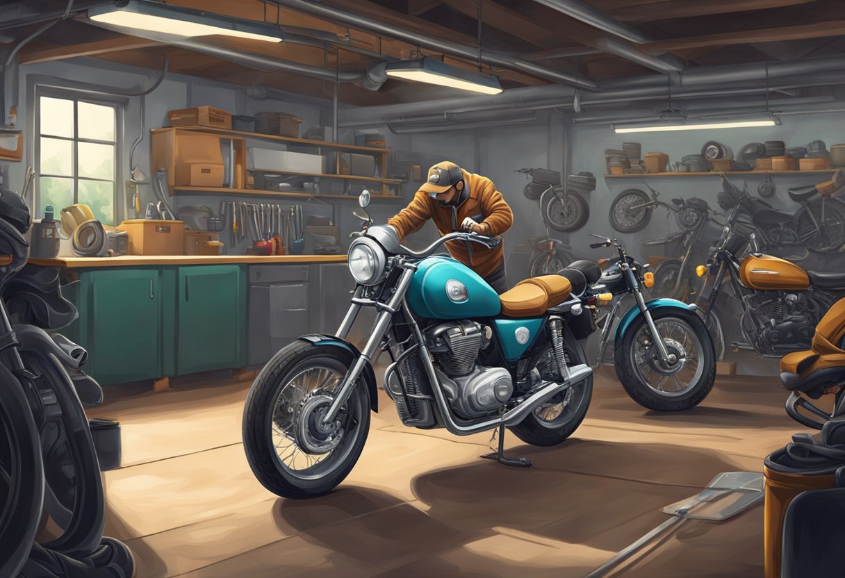 A mechanic opening a motorcycle workshop