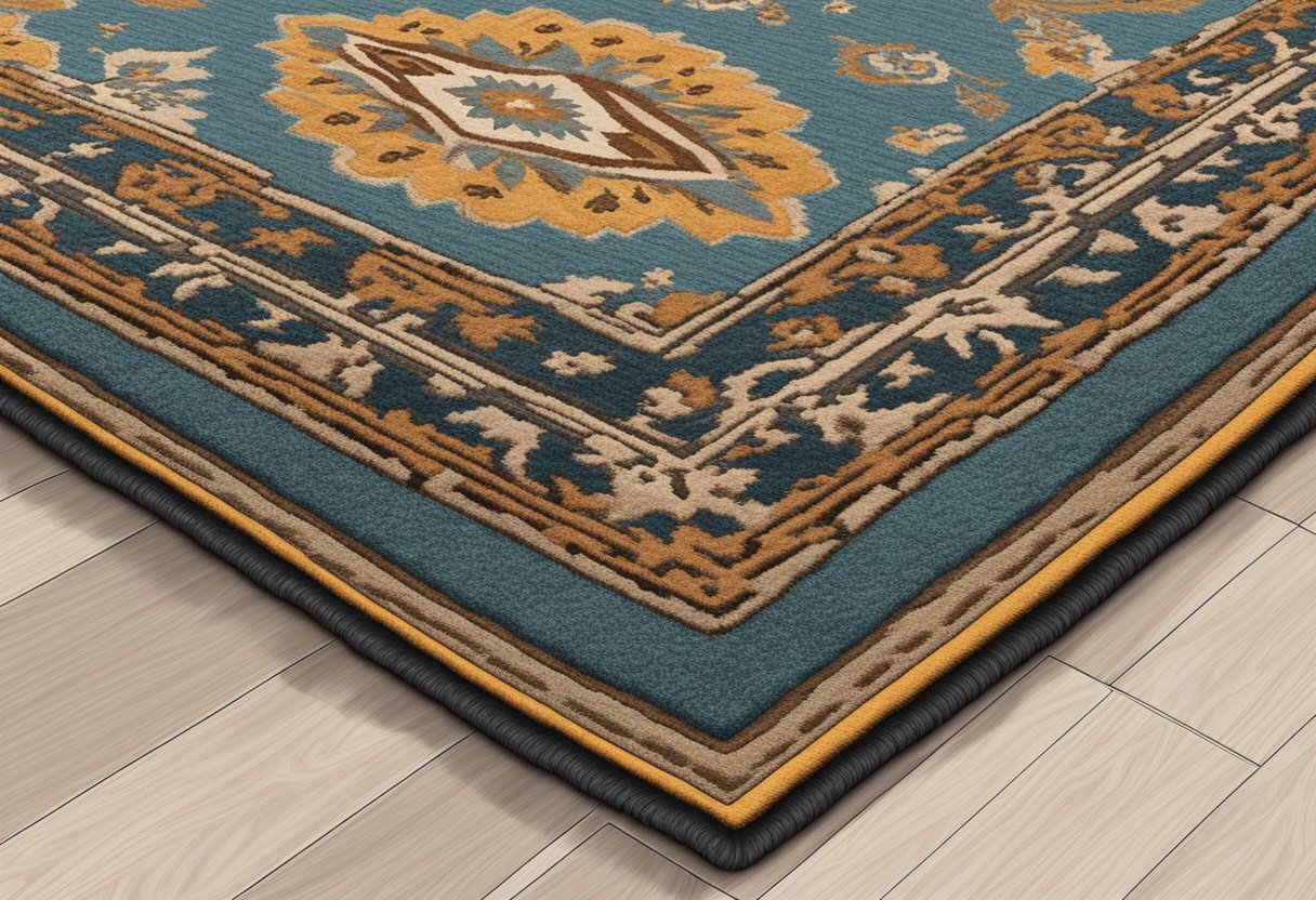 A rug placed over a carpet with non-slip backing, vacuumed regularly, and rotated to prevent wear