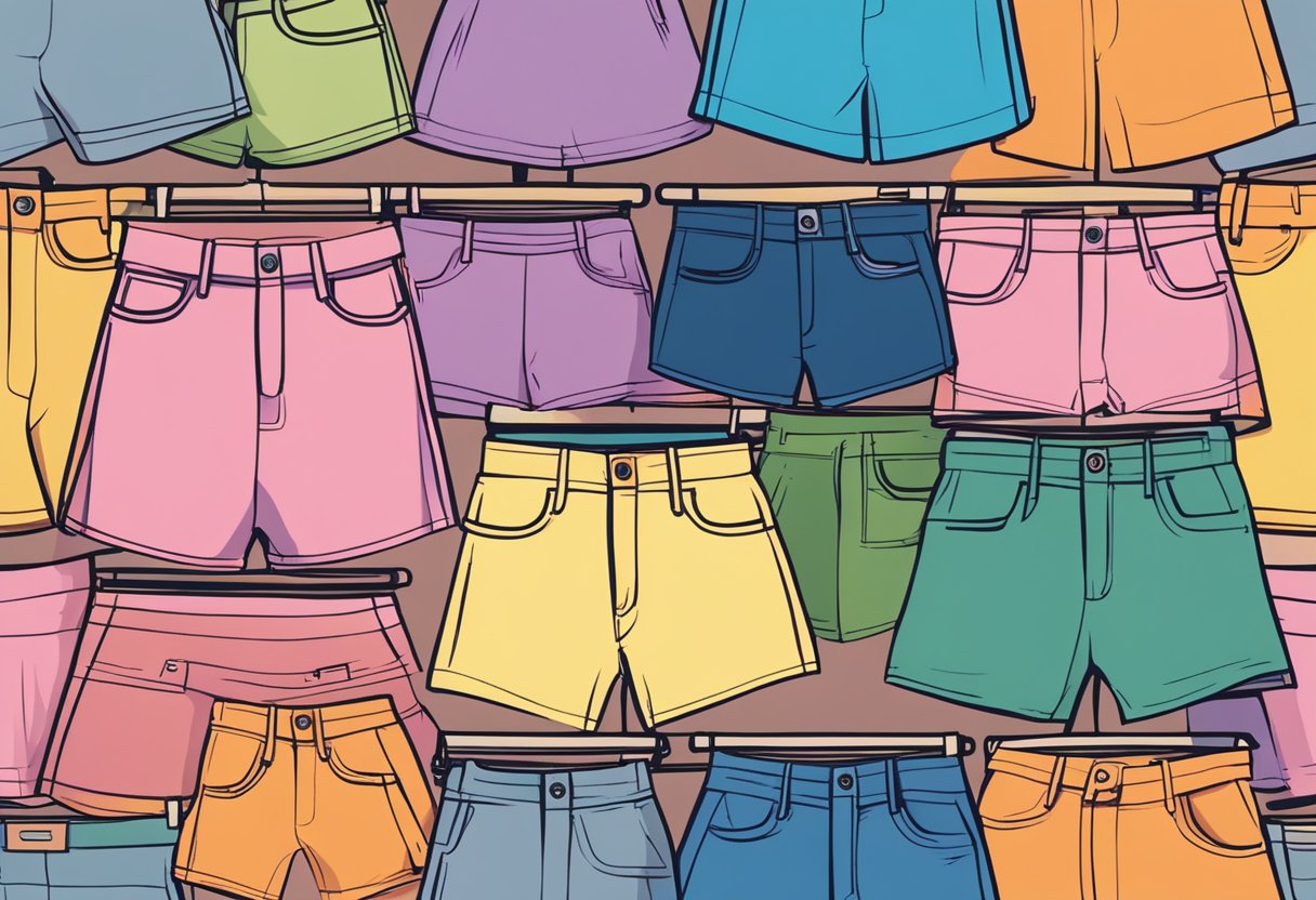 A display of colorful women's shorts in various trending hues, arranged in a fashion-forward manner