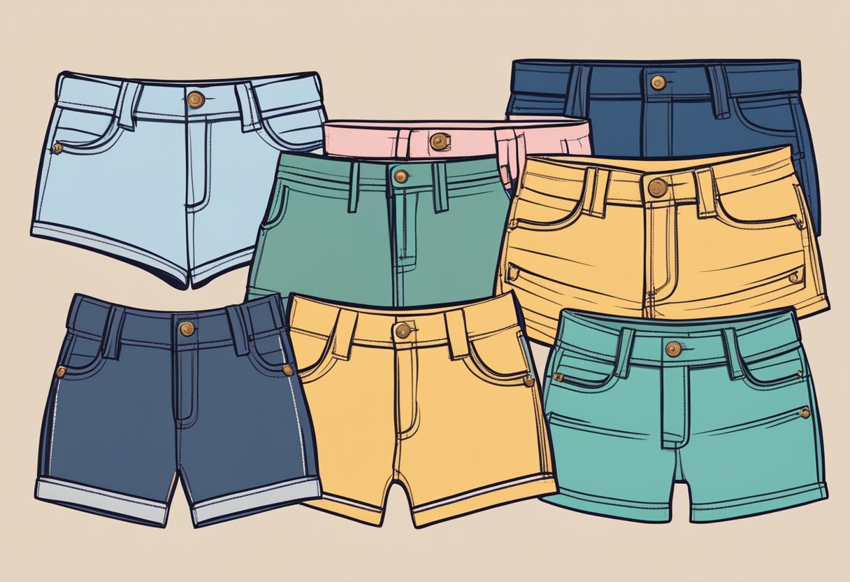 A display of women's shorts in trendy colors arranged in a fashion-forward manner