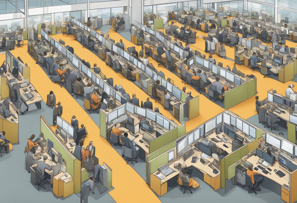 A crowded trading floor with various broker platforms and ETF issuers vying for attention, as indicated by a PwC survey
