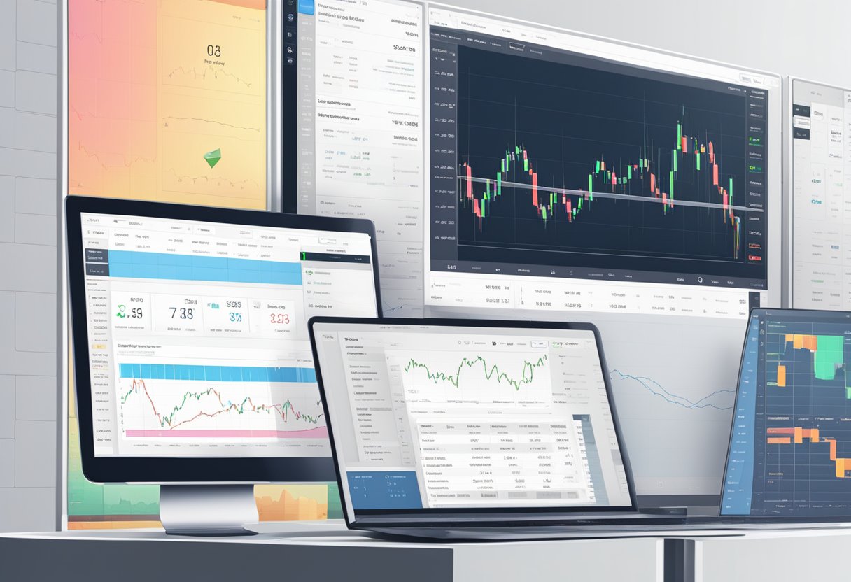 A computer screen displaying the Webull platform with futures and commodities trading options. Charts and data are visible, with a sleek and modern interface