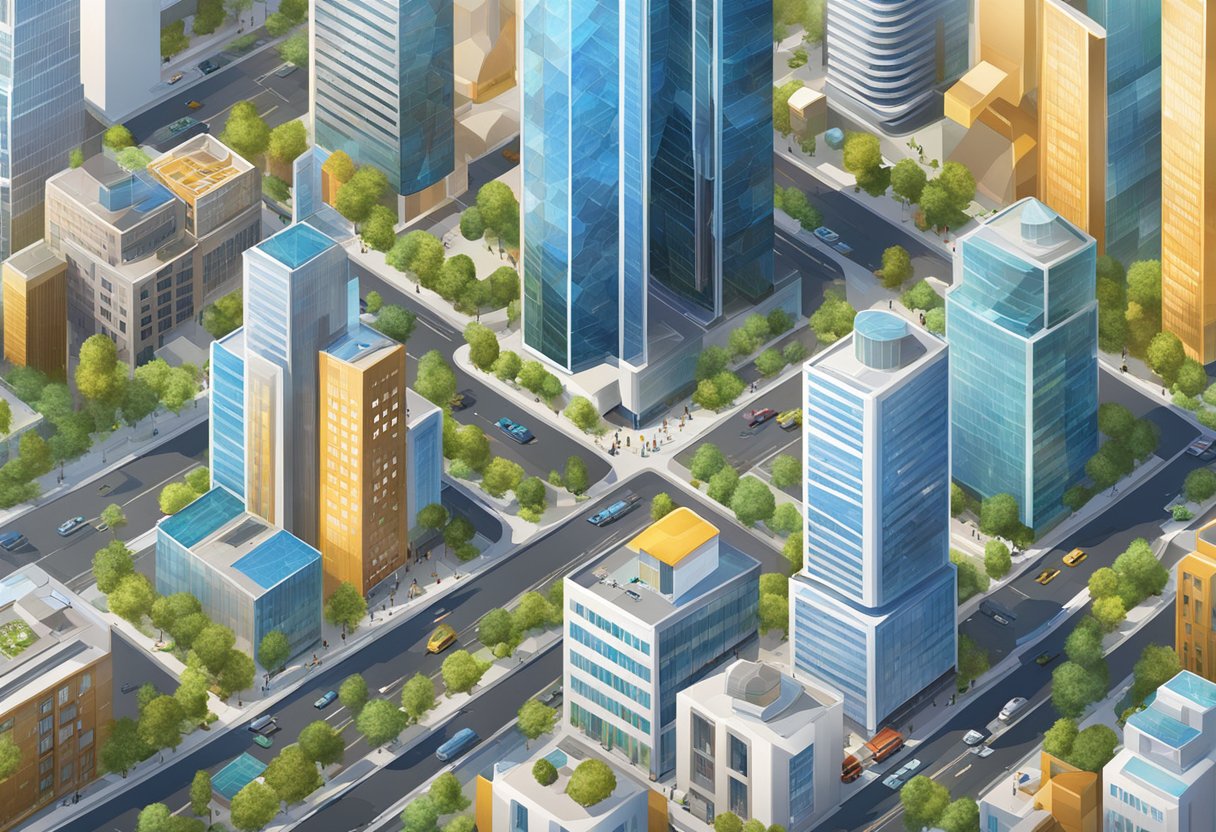 Google invests in a futuristic cityscape, with sleek buildings and advanced technology. The scene is bustling with activity, showcasing the company's commitment to innovation and progress