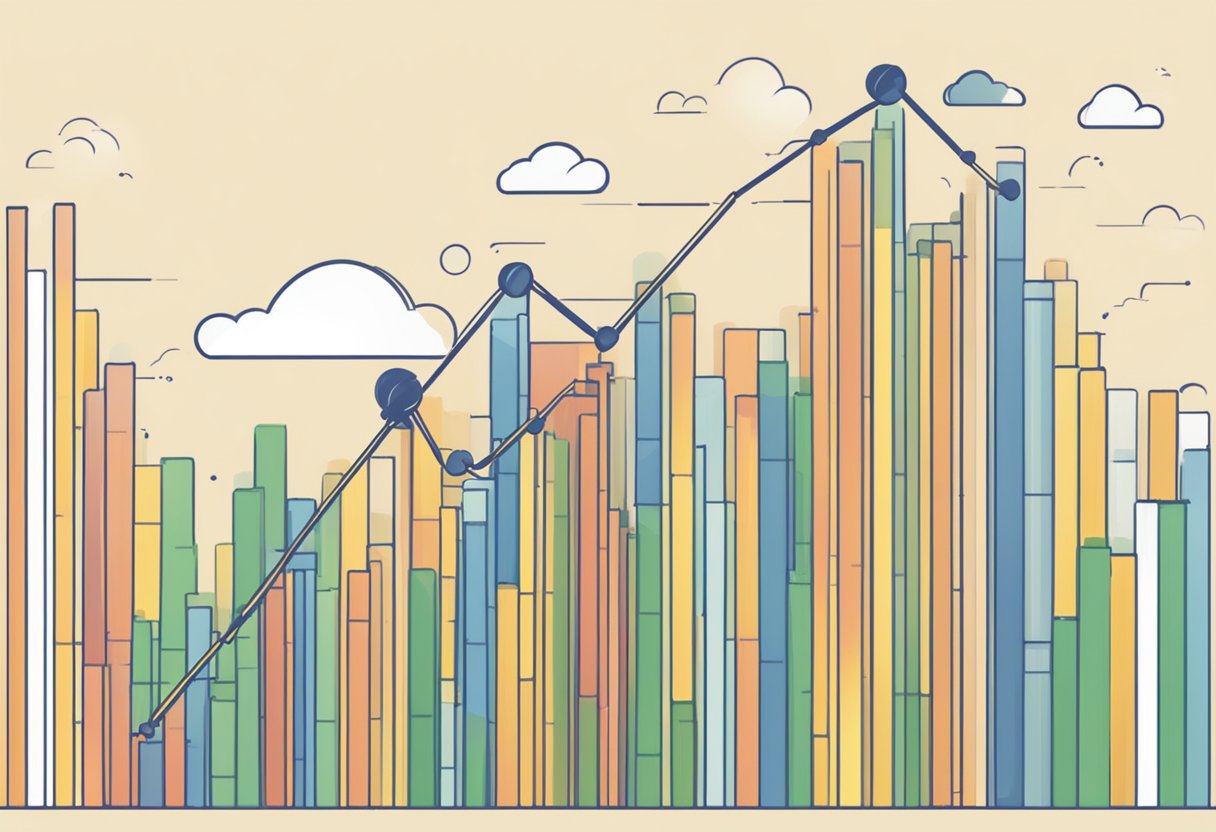 Google's financial performance graph rises steadily, indicating a successful investment. The line climbs upward, showing consistent growth and stability