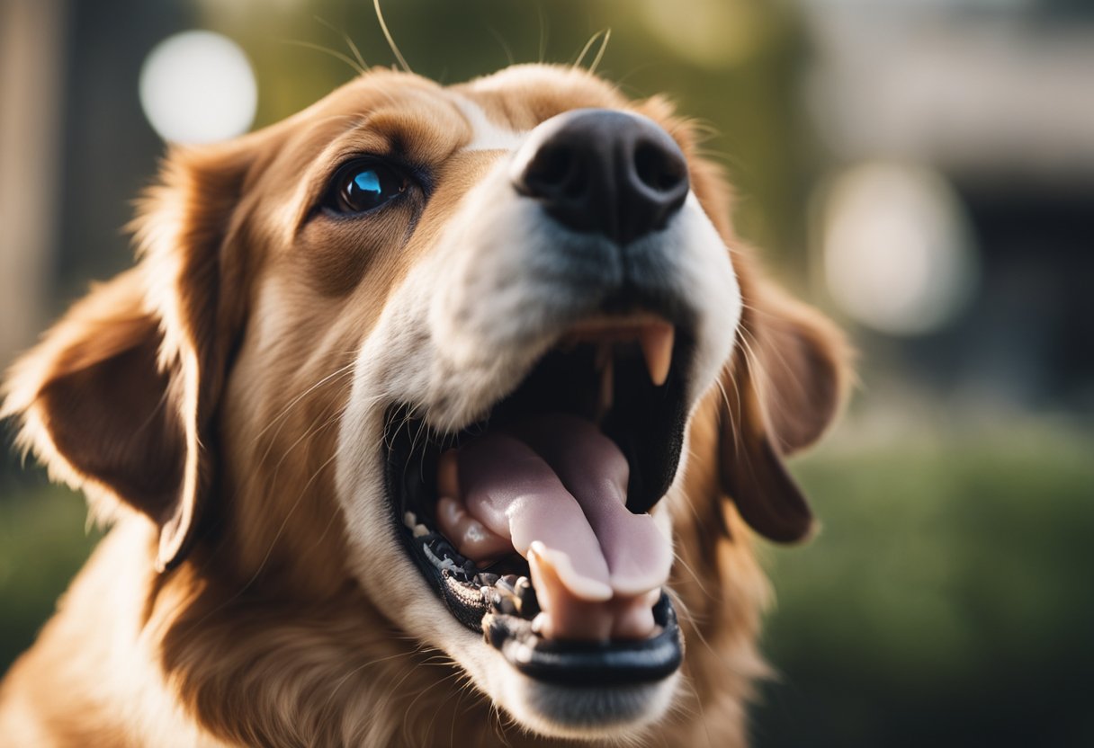 A dog's open mouth displaying its dental anatomy with 42 teeth visible