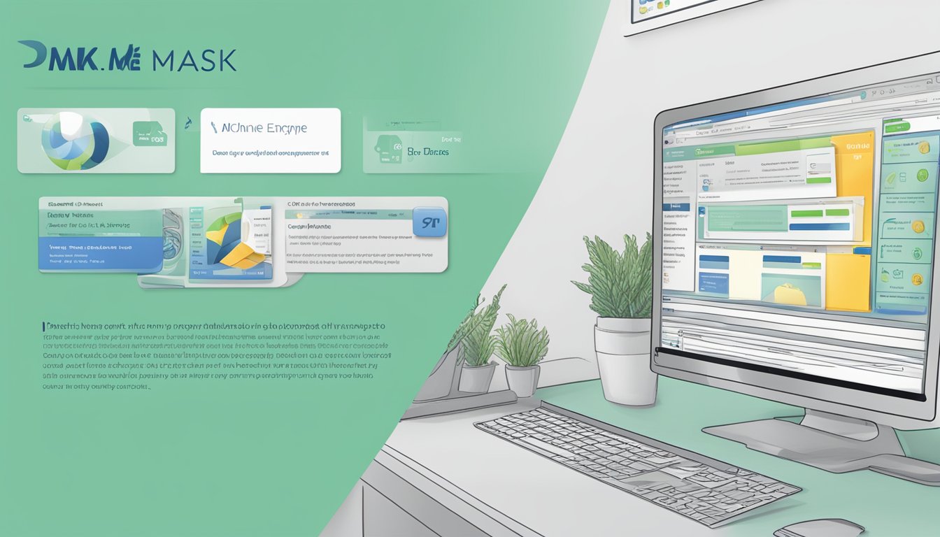 A computer screen displaying the DMK Enzyme Mask website with the "buy online" button highlighted