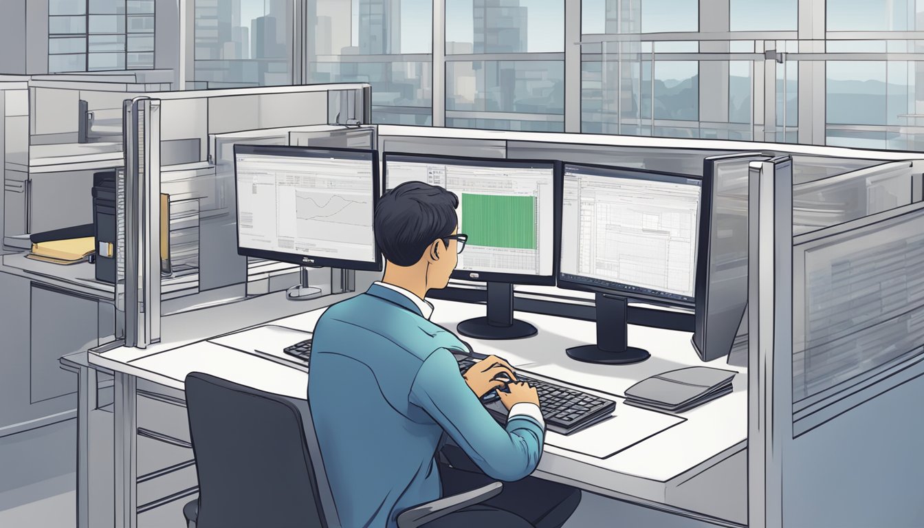 A person at a computer, clicking to purchase Vanguard ETFs online in Singapore