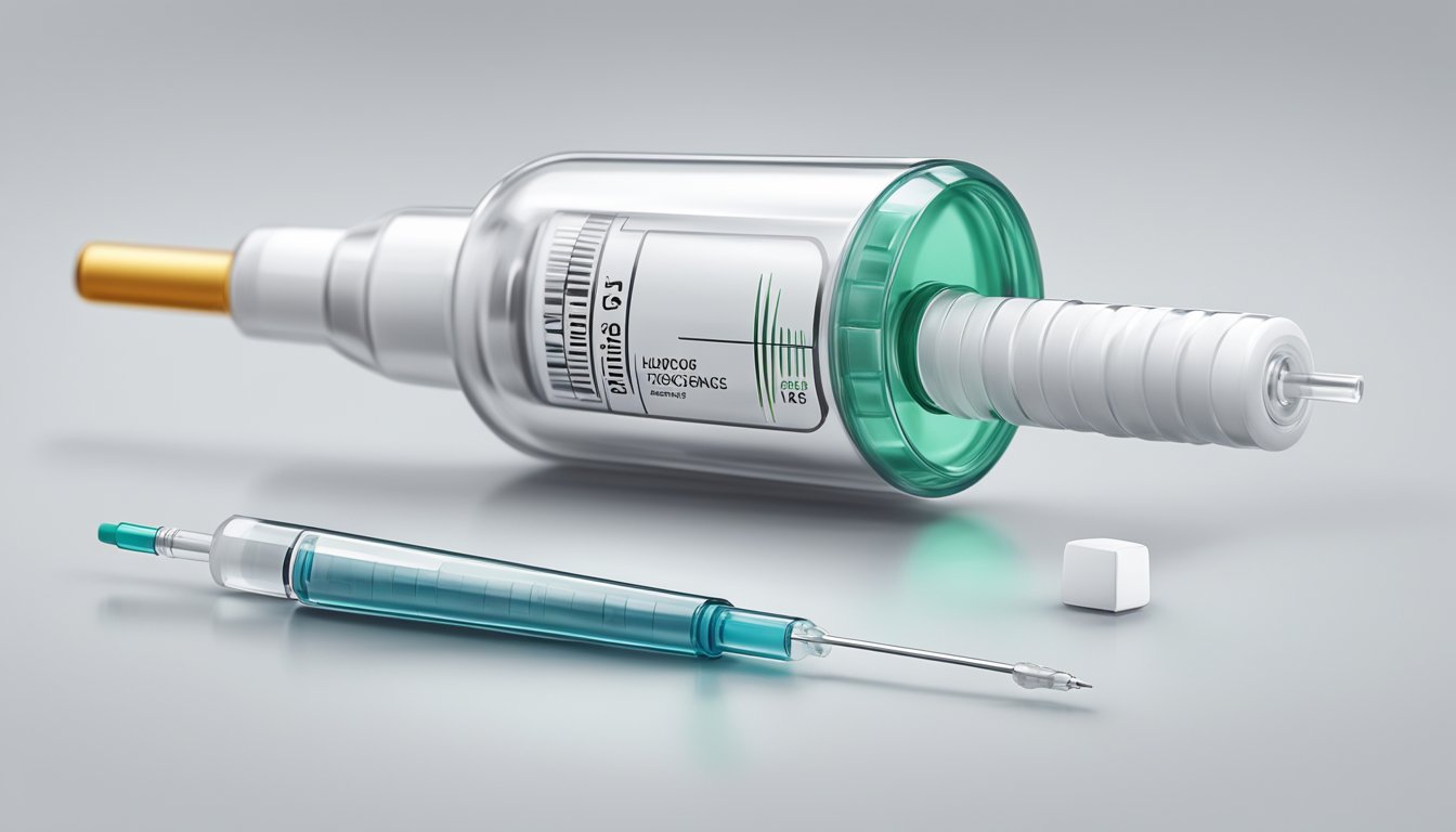 A vial of injection lipolysis sits on a clean, white surface. A syringe and needle are nearby, ready for use